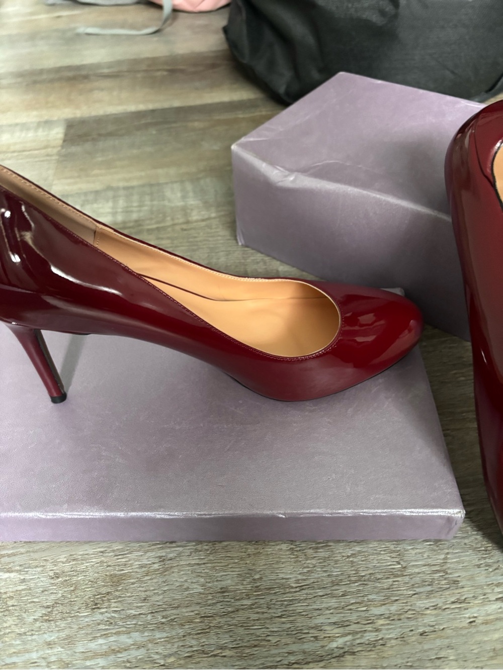 Classic Patent Burgundy High Heel round toe Pumps - Women's
